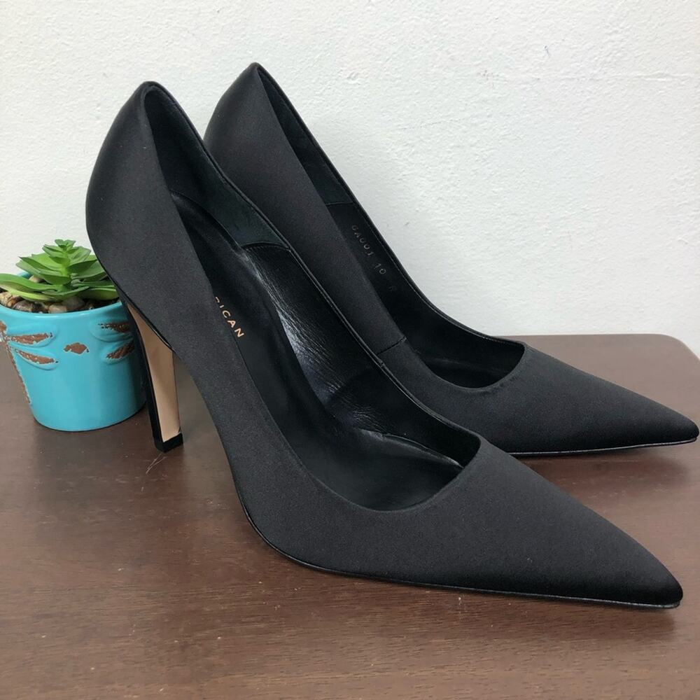NEW Good American Icon Pump 110 Pointed Toe Stiletto Heel In Satin Black Size 10